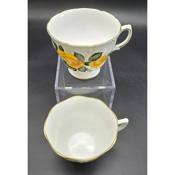 Vintage Yellow Rose Bone China Teacups Set Of 2 Royal Vale and Rosina JJ4093 - Picture 4 of 12
